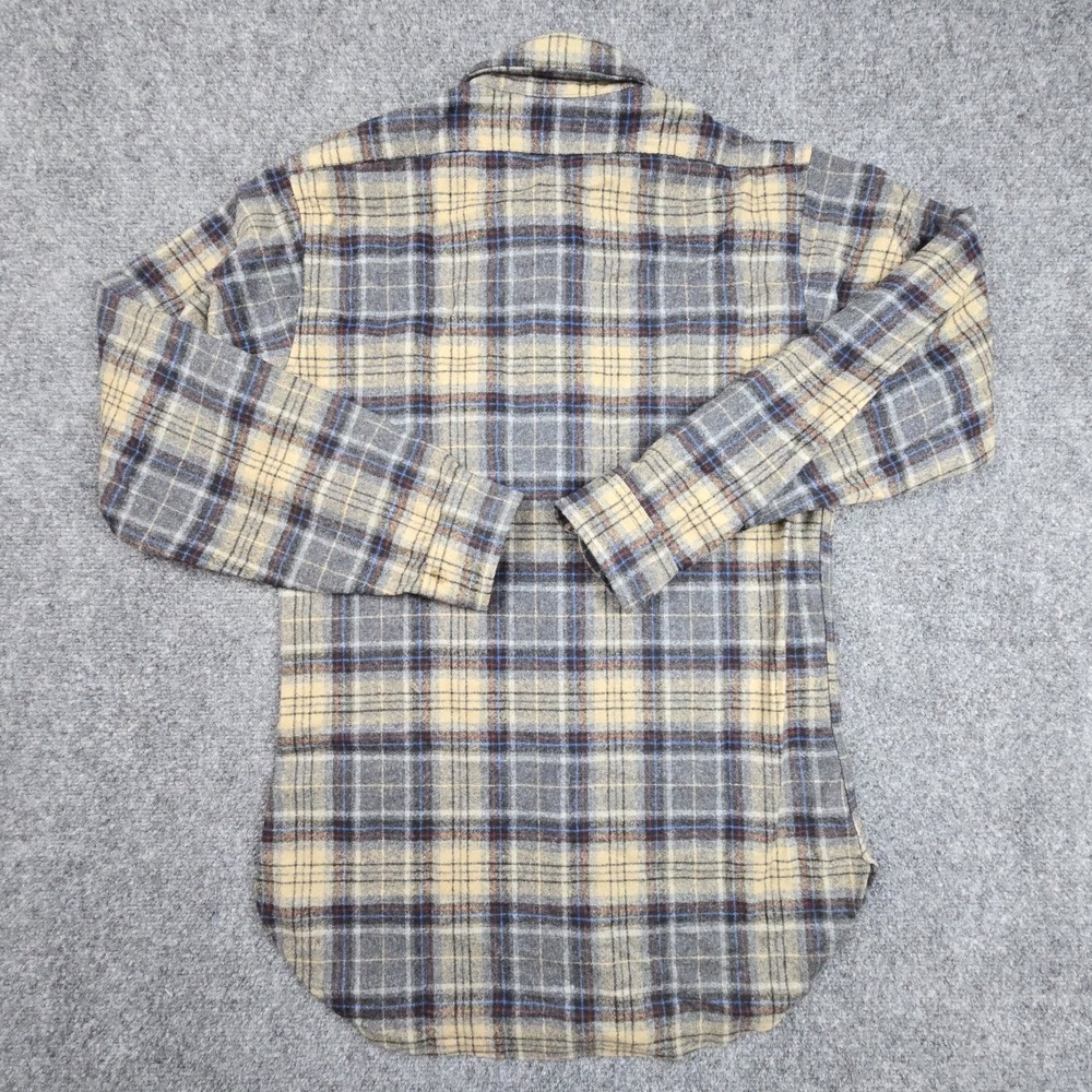 Vintage Pendleton Wool Shadow‎ Plaid Shirt Mens S USA 100% Virgin Wool Blue Tan - Picture 2 of 9